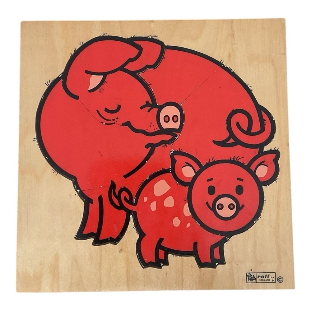 Vintage Rolf Holland Wooden Pig Puzzle – 6pc Montessori Toy - Picture 1 of 5